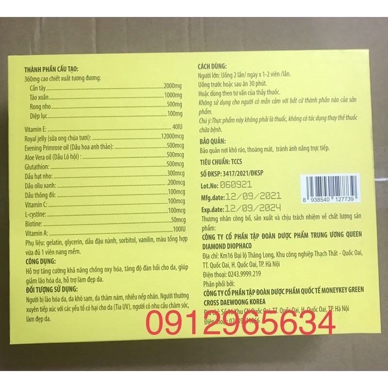 Viên Uống Sữa Ong Chúa Royal Jelly Chính Hãng giúp sáng trắng da giảm nám ngăn lão hoá da 60 viên