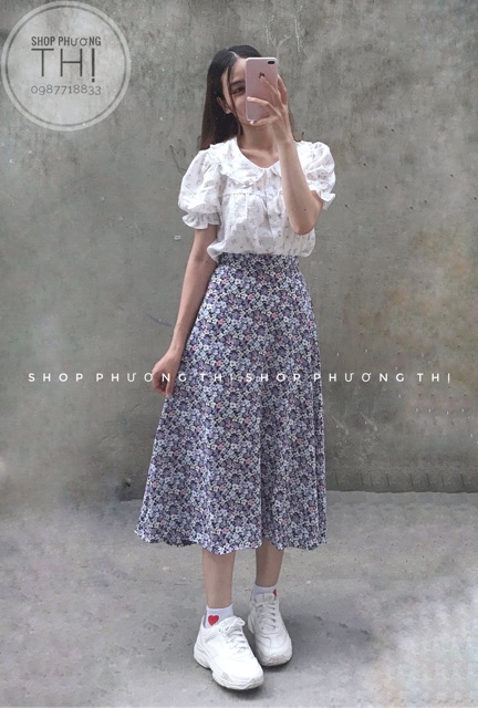 Chân váy hoa nhí vintage chun sau (hình shop tự chụp/ sẵn) | BigBuy360 - bigbuy360.vn