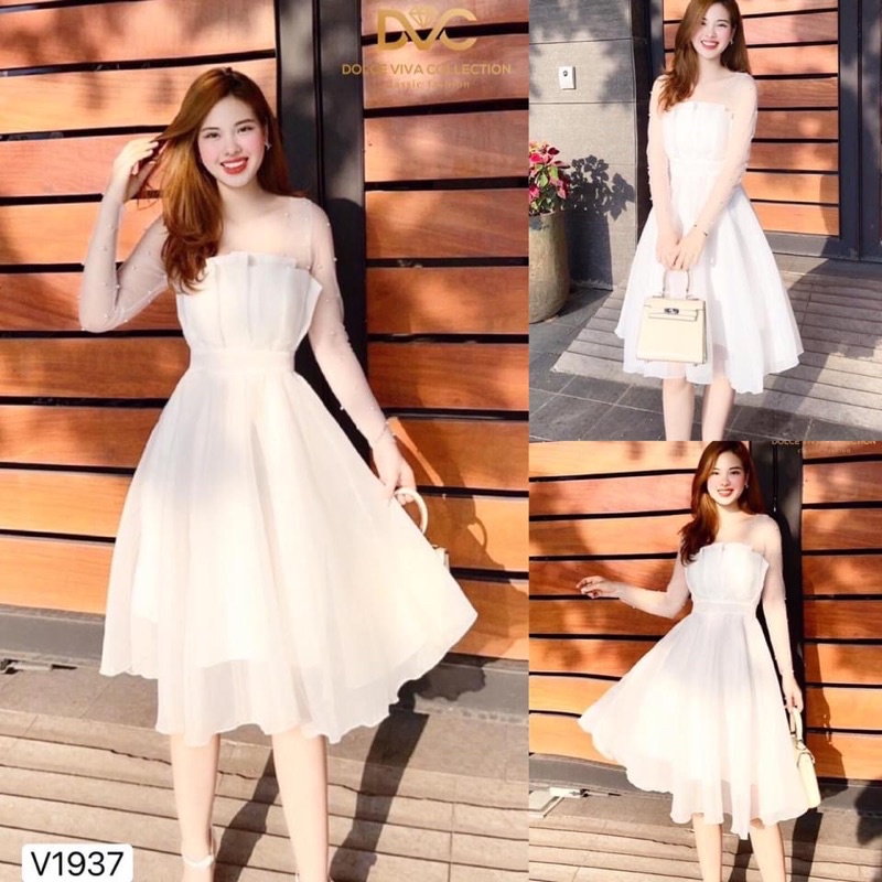Váy trắng voan dáng xoè (kèm ảnh thật do shop tự chụp )