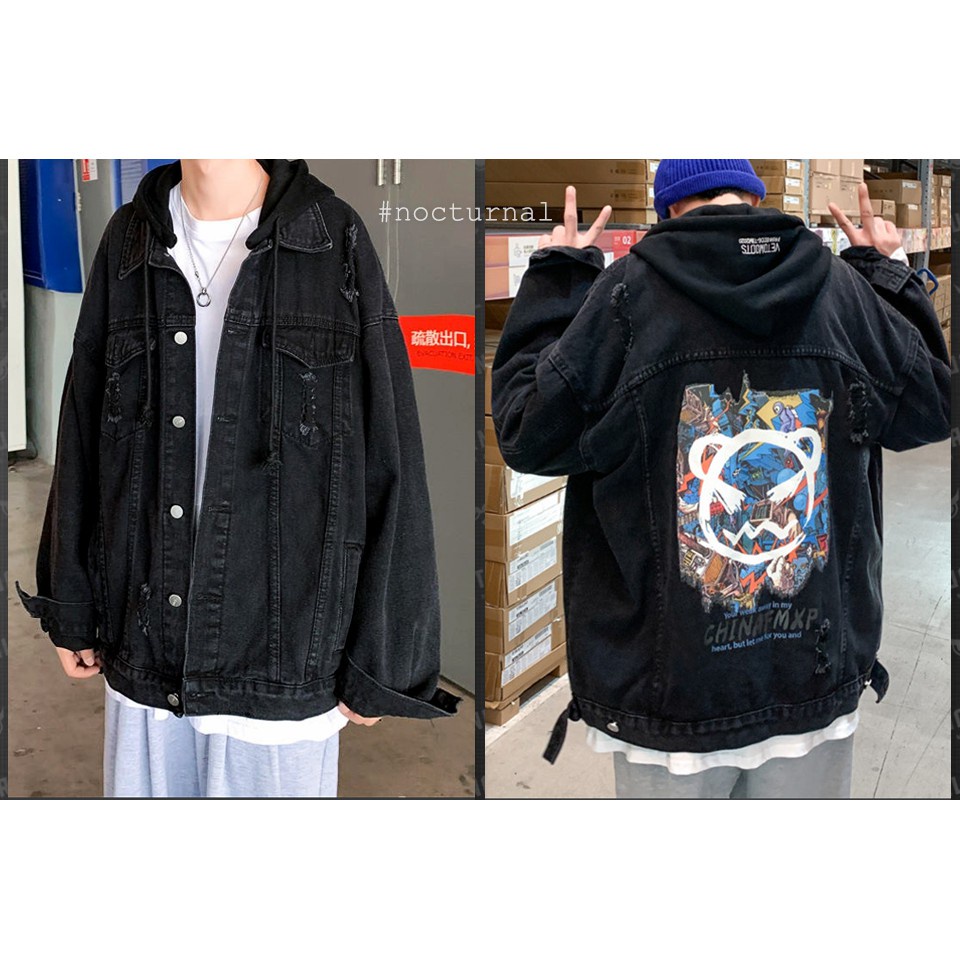KHOÁC JEAN DENIM PHỐI NÓN COMICS PANDA NOCTURNAL Nam Nữ Cặp Đôi Unisex Phong Cách Dạo Phố Sài Gòn Ulzzang 2021 - HÀNG MỚ