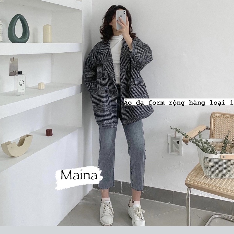 [ ẢNH THẬT/ SẴN] Áo khoác dạ kẻ 2 lớp | BigBuy360 - bigbuy360.vn