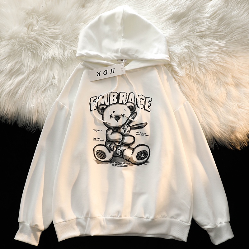 Áo Hoodie Tay Dài Form Rộng In Hình Gấu Dễ Phối Đồ
