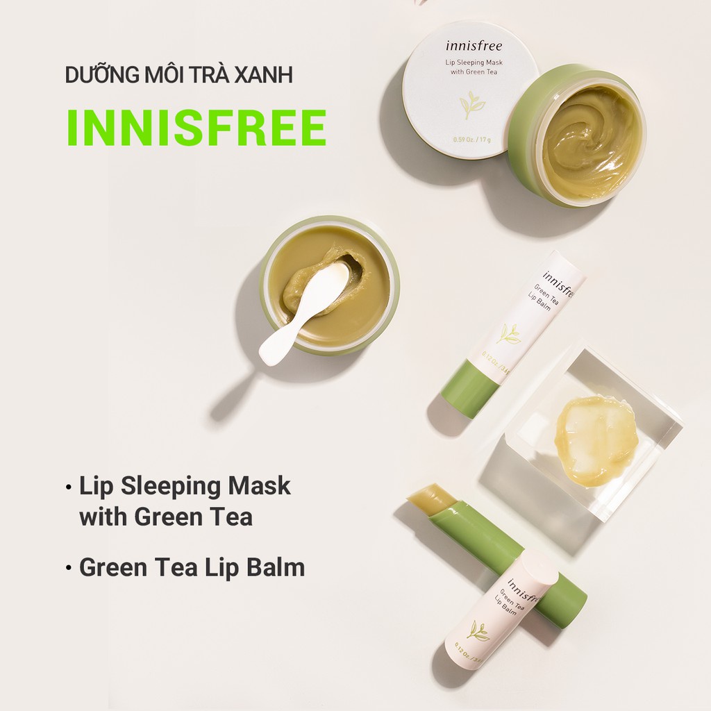 [Mã COSIF03 giảm 10% đơn 400K] Mặt nạ ngủ dưỡng ẩm trà xanh cho môi innisfree Lip Sleeping Mask With Green Tea 17g