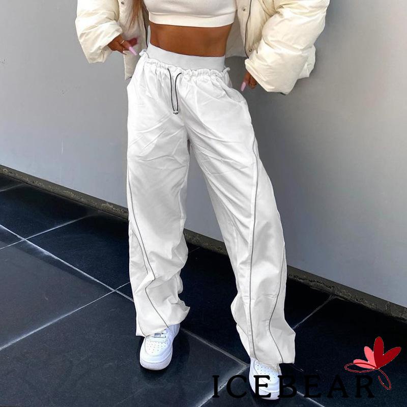 ICE-Women´s Casual Trousers High Waist Drawstring Cinched Feet Style Summer Wide Leg Straight Pants