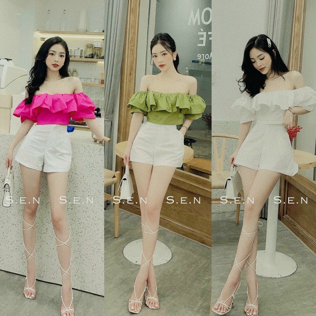 Áo croptop bẹt vai xinh hình thật shop chụp