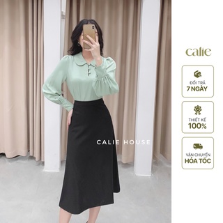 Áo sơ mi lụa nữ cổ sen cúc bọc dáng basic thanh lịch thời trang công sở Calie House A342