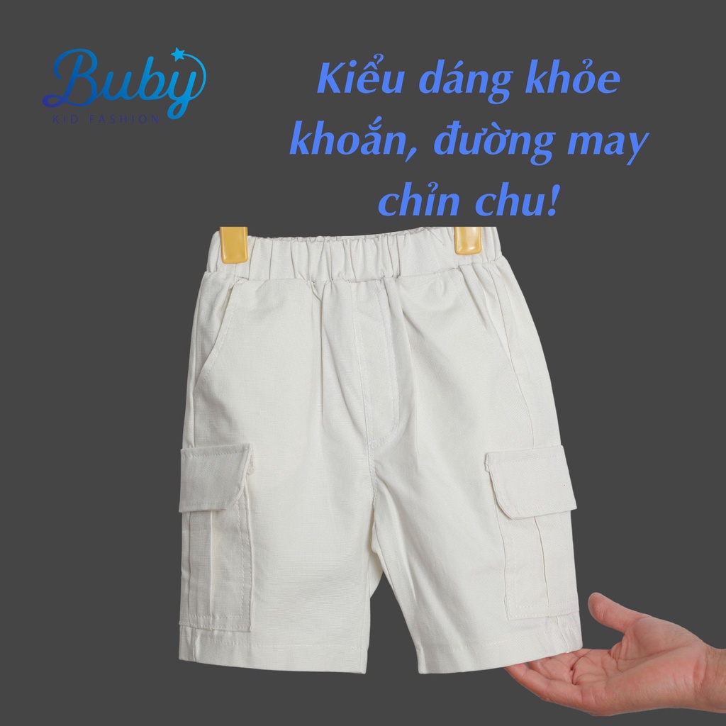 Quần short túi hộp bé trai BUBY. Quần Kaki sooc lửng mặc mùa hè thoáng mát cho bé đi học đi chơi từ 1 2 3 4 5 6 7 8 tuổi