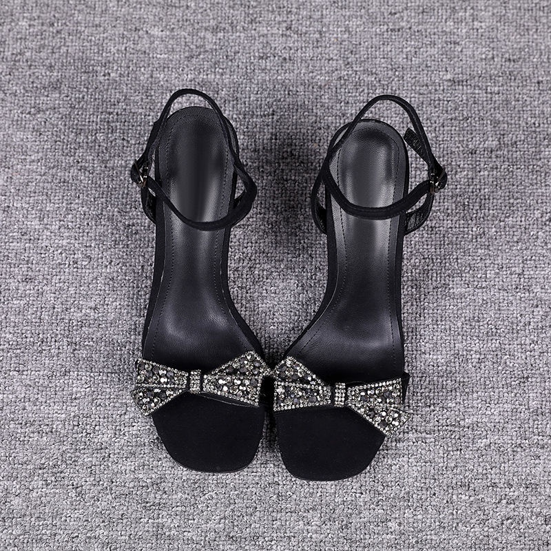 Giày Cao Gót Đính Đá Nhân Tạo Và Nơ Phong Cách ins Mùa Hè Dành Cho Nữ