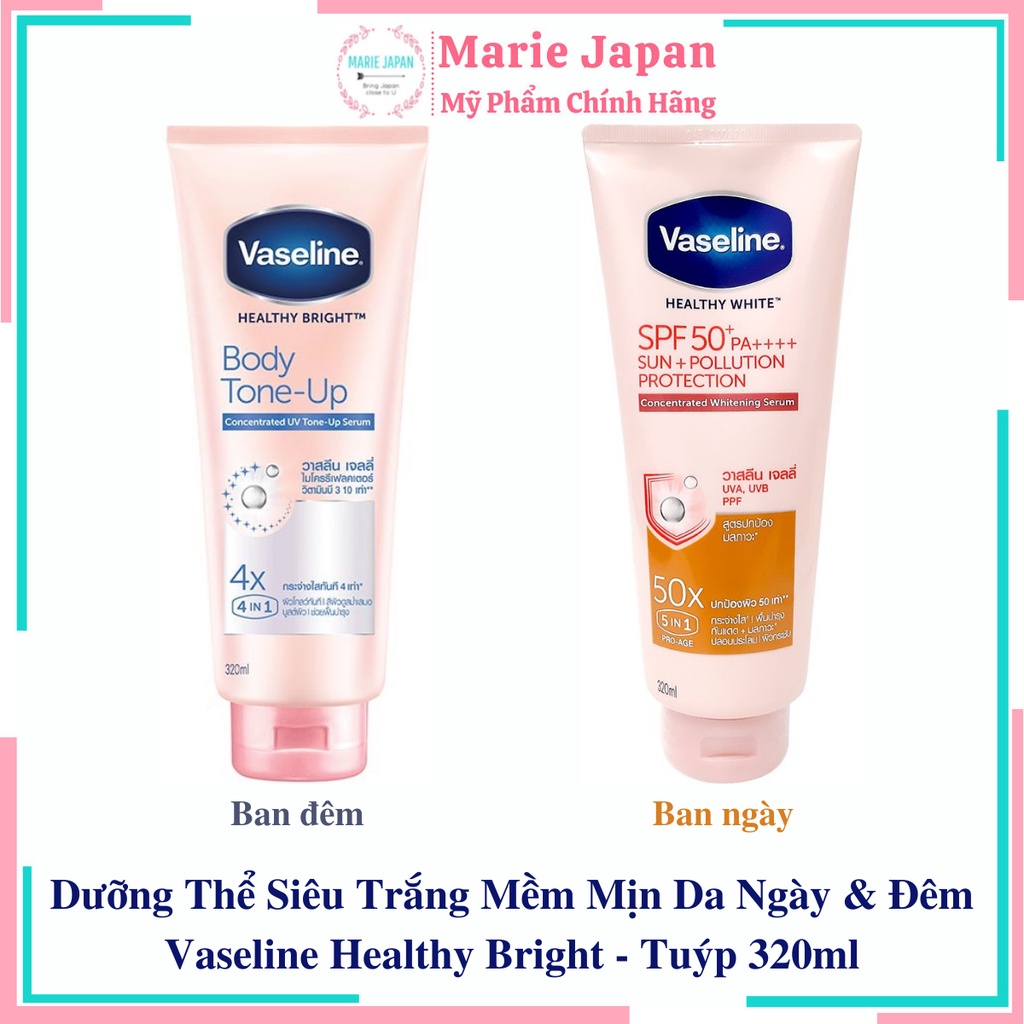 Dưỡng Thể Siêu Trắng Mềm Mịn Da Ngày &amp; Đêm Vaseline Healthy Bright 320ml