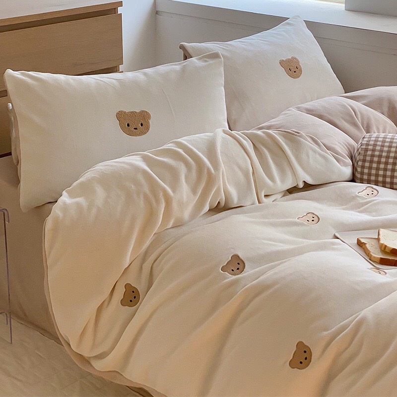 Bộ Chăn Ga Gối Gấu Nỉ Nhung Hàn Quốc Baby Dreams