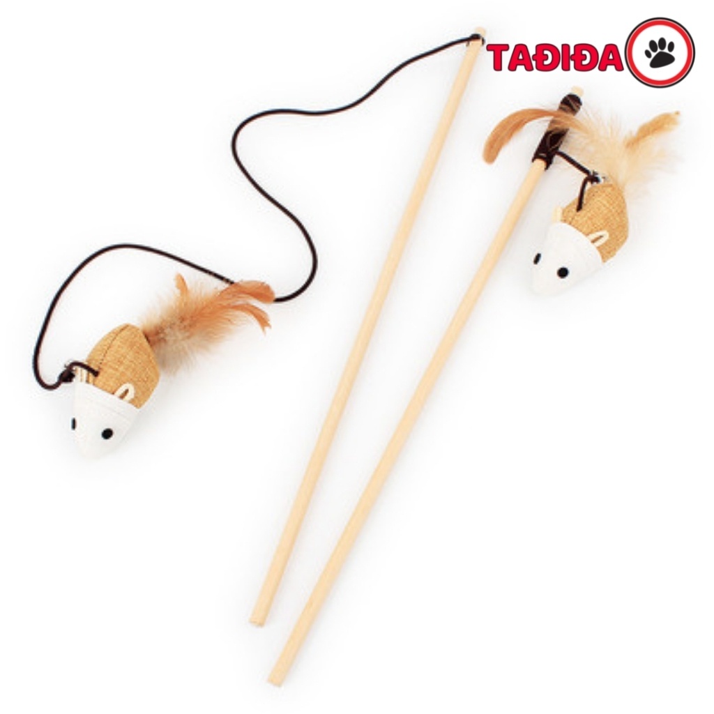 Cần câu Mèo cán gỗ vui nhộn , Đồ chơi thú cưng giãm stress - Tadida Pet