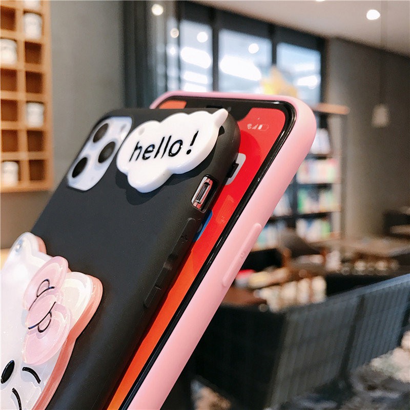 Ốp Mềm Hình Hello Kitty Có Gương Và Dây Đeo Cho Oppo A92 A12 A7 Reno 3 5 Pro F1S F5 F7 Realme 5 I C2 A1K A5 A15 S