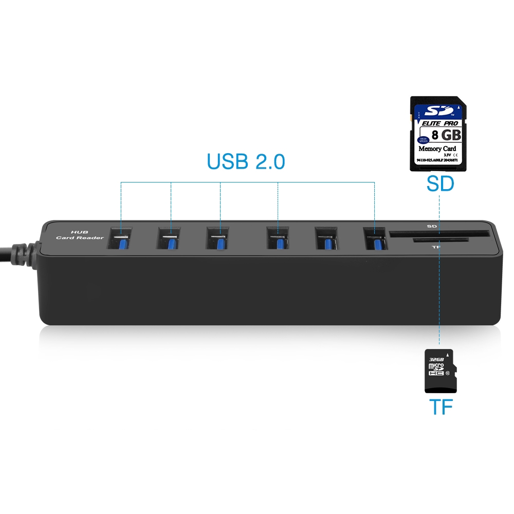 Ổ cắm Hub USB 2.0 6 cổng/ 3 cổng Micro SD / TF cho máy tính