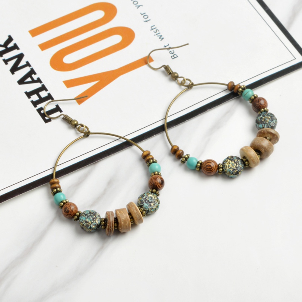 Bông tai móc hình tròn đính hạt kiểu bohemian dễ thương cho nữ