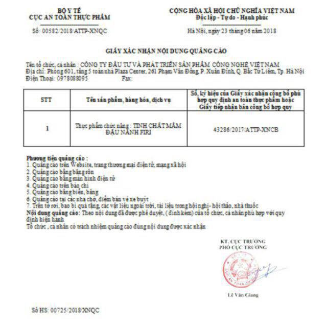 Chiết xuất mầm đậu nành Firi Gold - Viện công nghiệp thực phẩm