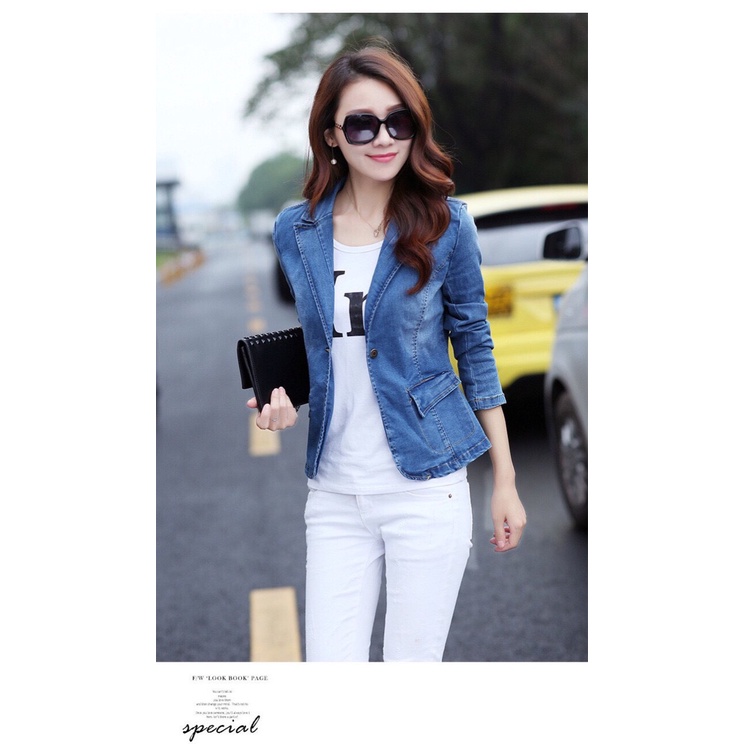 Áo khoác jean kiểu tay dài vest size M L