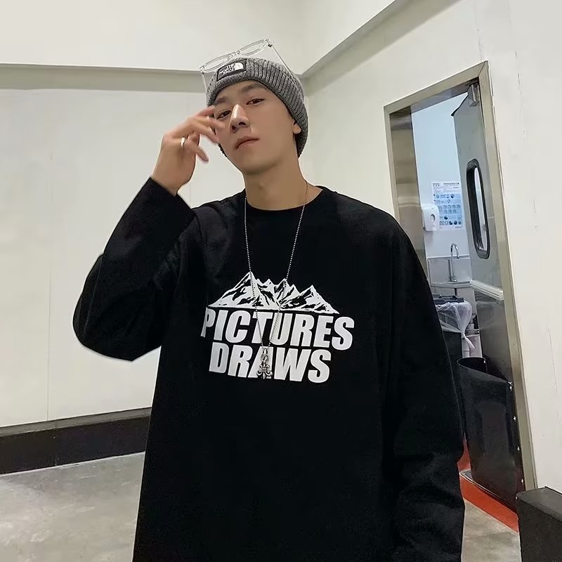 Áo Thun Tay Dài Cổ Tròn Dáng Rộng In Chữ Phong Cách Hip Hop Nhật Bản Thời Trang Cho Nam Cỡ M-5XL