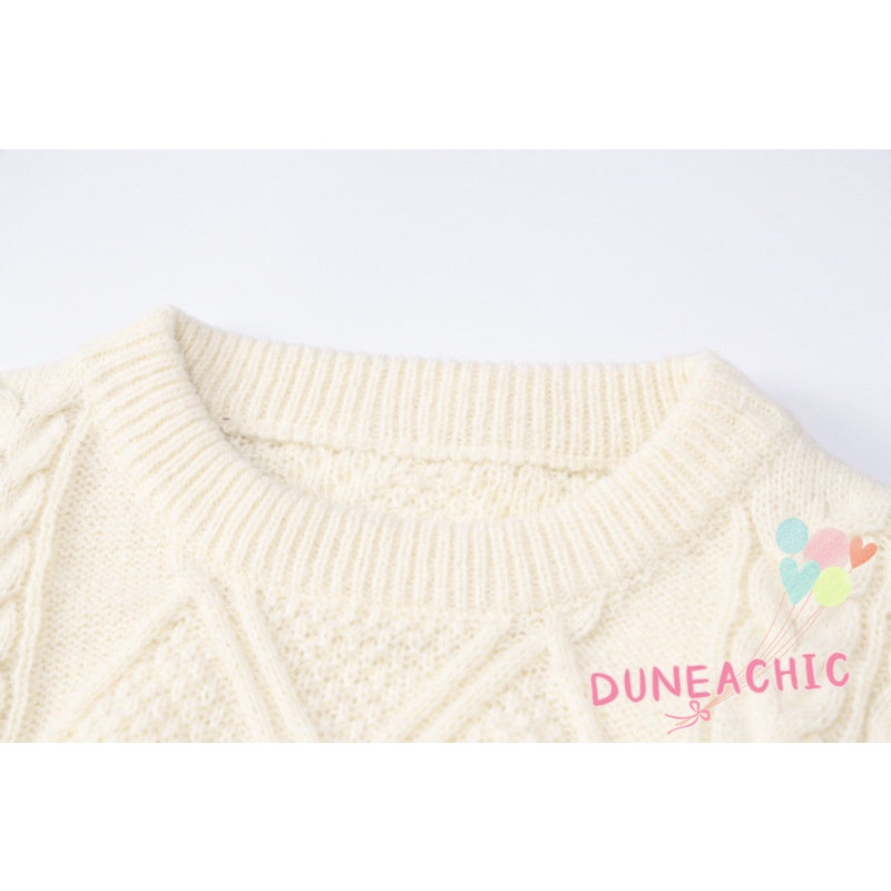 DUNEA Áo sweater dệt kim tay dài dáng rộng màu trơn thời trang dành cho nữ