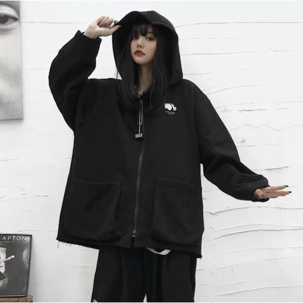 ÁO KHOÁC HOODIE NỮ CHỐNG NẮNG PHỐI TÚI DỌC CHỈ MỘT MÀU ĐEN PHONG CÁCH CÁ TÍNH THỜI TRANG