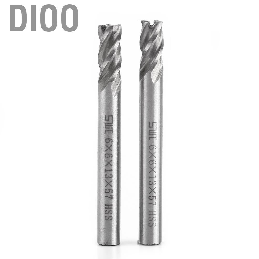 DIOO 2pcs HSS 6mm 4 Flutes End Mill Metal Cuttting Engraving Milling Machine Bit CNC Tool
