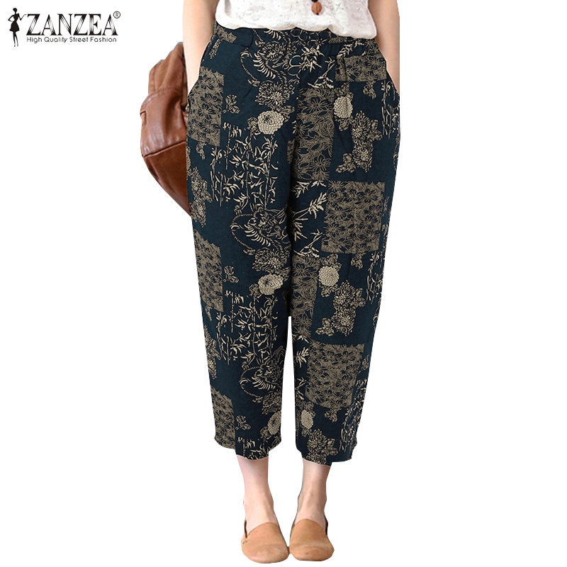 [Mã FAGREEN55 giảm tới 30K đơn 99K] ZANZEA Quần Dài Ống Rộng In Họa Tiết Thời Trang Cho Nữ