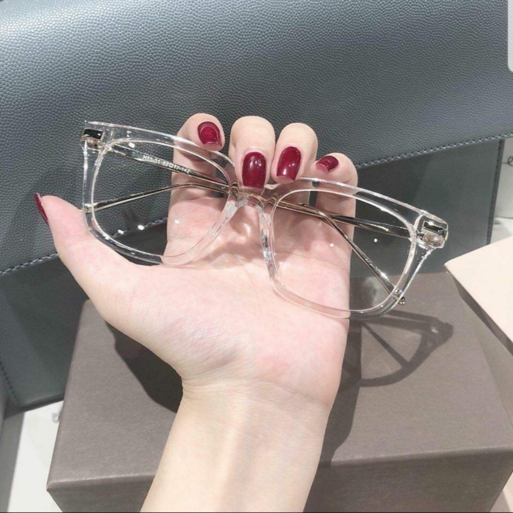 Kính mát nam nữ thời trang giả cận chống ánh sáng xanh kiểu dáng trong suốt gọng kim loại siêu bền- 5501