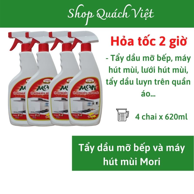 combo 4 tẩy dầu mỡ bếp và máy hút mùi mori, chai 620ml