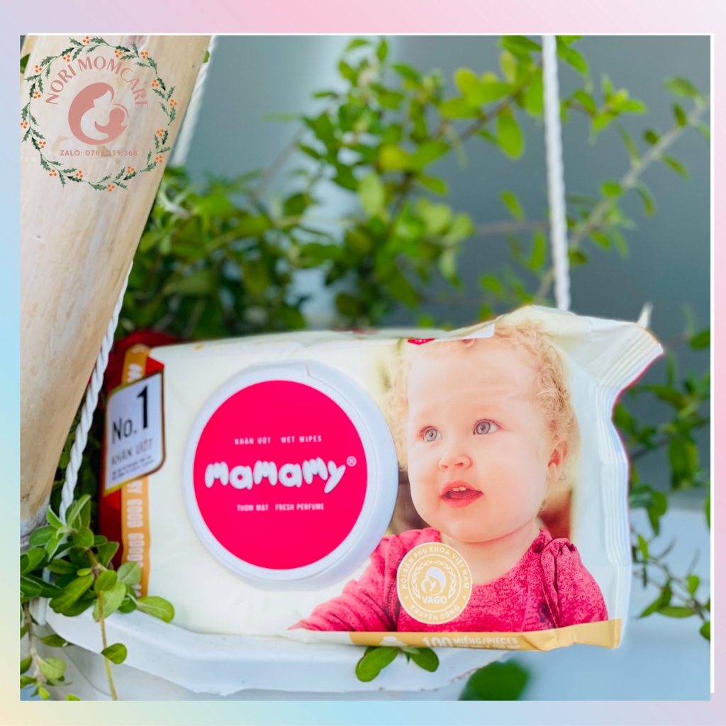 Khăn ướt Mamamy chính hãng 100 tờ/gói không mùi/có mùi chống hăm, chống rôm sảy và dưỡng ẩm cho bé