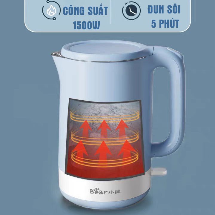 Ấm Siêu Tốc, ấm đun nước chính hãng Bear Siêu tiện dụng - ZDH-Q15J1- Dung tích 1.5L