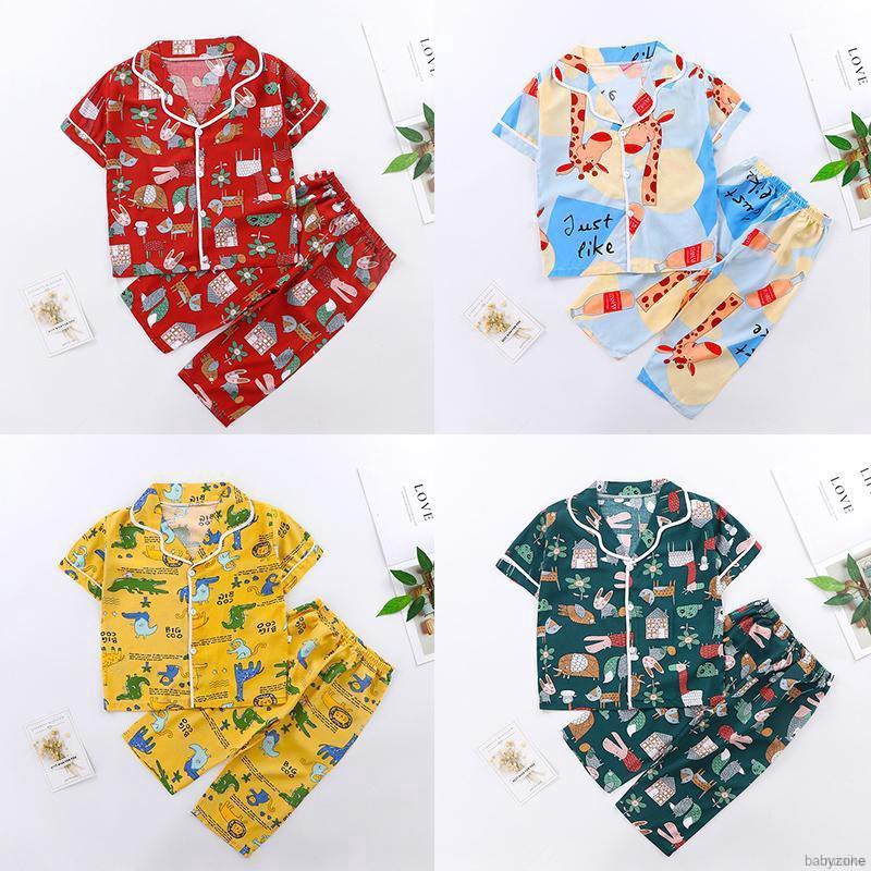 Bộ Đồ Ngủ Pijama Ngắn Tay Họa Tiết Hoạt Hình Cho Bé Từ 1-7 Tuổi