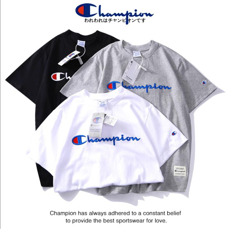 Áo thun cotton ngắn tay thêu chữ Champion