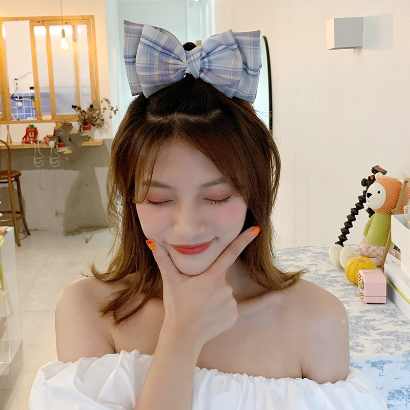 Kẹp tóc nơ họa tiết caro phong cách Hàn Quốc