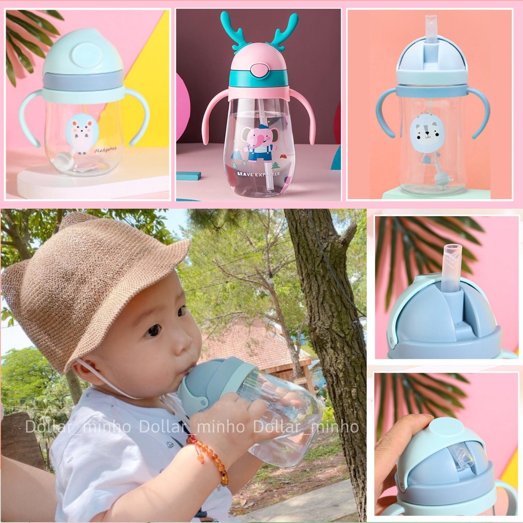 Bình tập uống nước 250ml có van chống sặc, có tay cầm cho bé từ 7m, nhiều hình ngộ nghĩnh, chất liệu nhựa PP CC an toàn