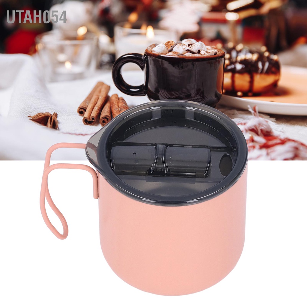 Utah054 Cà phê Du lịch Cốc 350ml Thép không gỉ Bền  Chống mài mòn Nắp silicone Hai lớp Bảo quản Nhiệt cà