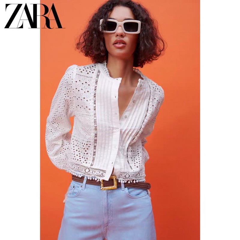 Áo sơ mi nữ Zara new hè 2021 màu trắng tay phồng best seller