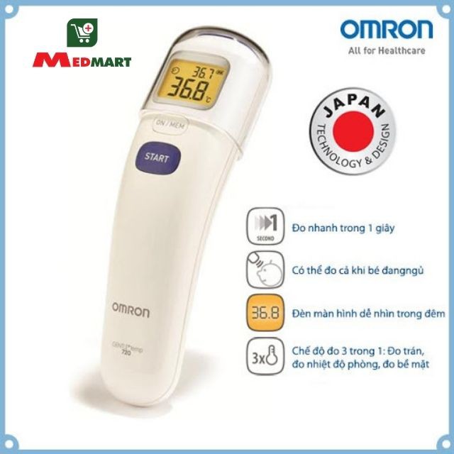 Nhiệt Kế Điện Tử Hồng Ngoại Đo Trán OMRON MC-720, 3 IN 1, Trán, Môi Trường, Nhiệt Độ Bề Mặt - Medmart