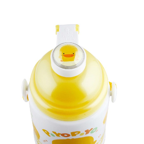 Bình giữ nhiệt cho bé đi học có dây đeo Piyo Piyo 375ml bấm để mở, ống hút chống tràn