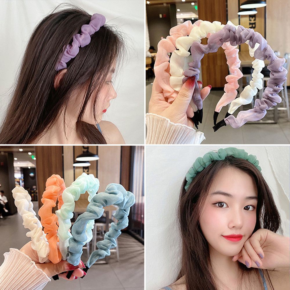 Băng Đô Chiffon Lưới Màu Trơn Thiết Kế Đơn Giản Thời Trang Cho Nữ