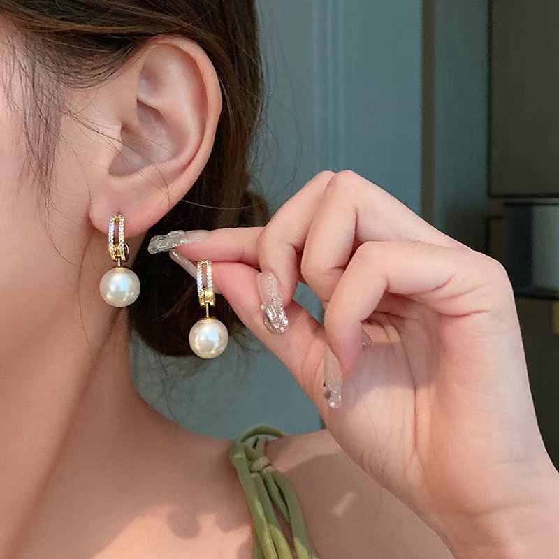 Khuyên tai Ahellogirl mạ bạc 925 đính ngọc trai cao cấp phong cách Hàn Quốc sang trọng dành cho nữ