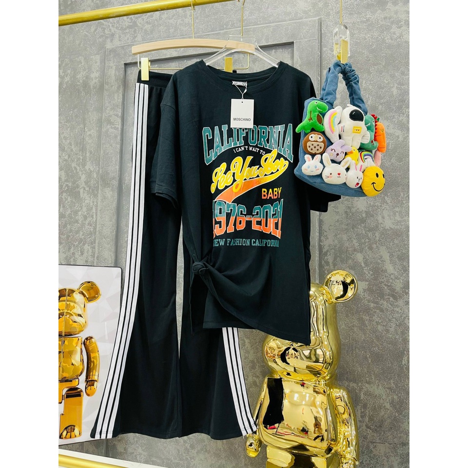 [Nhiều mẫu] Set bộ áo thun rộng và quần ống loe chất thun bozip mang thoải mái dưới 60kg