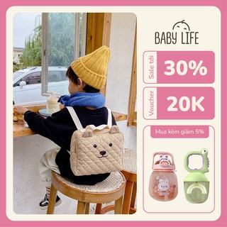 Ba lô vải cotton BABYLIFE hình gấu dễ thương phong cách Hàn Quốc cho bé