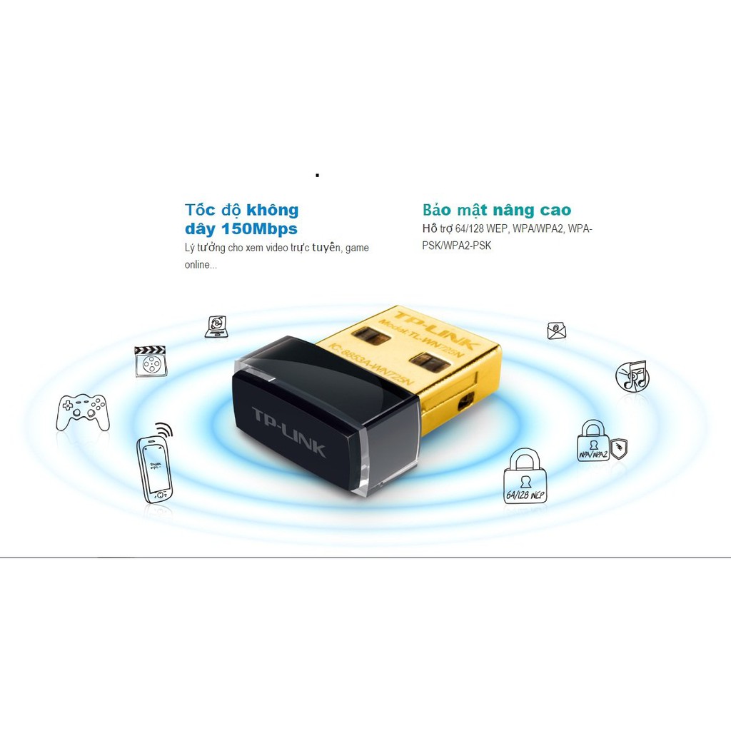 Thiết bị USB siêu nhỏ dùng để thu Wifi TP-Link TL-WN725N bảo hành 24 tháng FPT,TCT