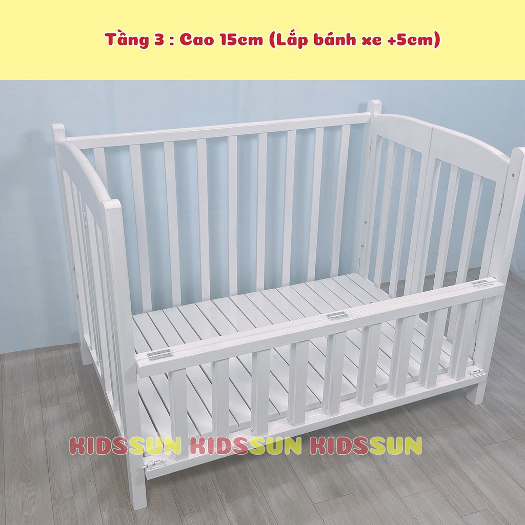 [Combo 3] Cũi Cho Bé Giường Cũi Gỗ Quế Màu Trắng Kích Thước [130x80x96cm] Kèm Bánh Xe Bảo Hành 24 Tháng Hàng XK