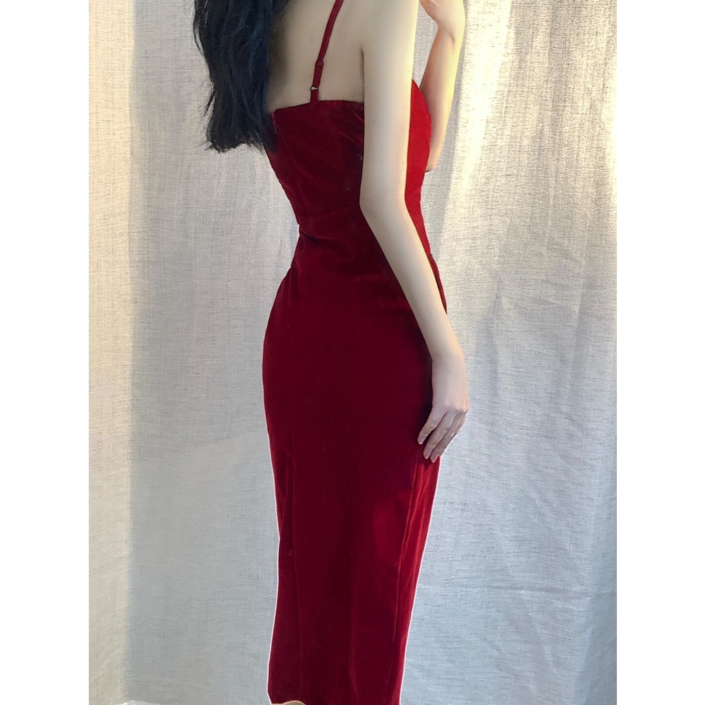 (Có sẵn )Váy nhung hai dây dáng dài, đầm nhung dáng dài cho nữ mẫu mới 2022
