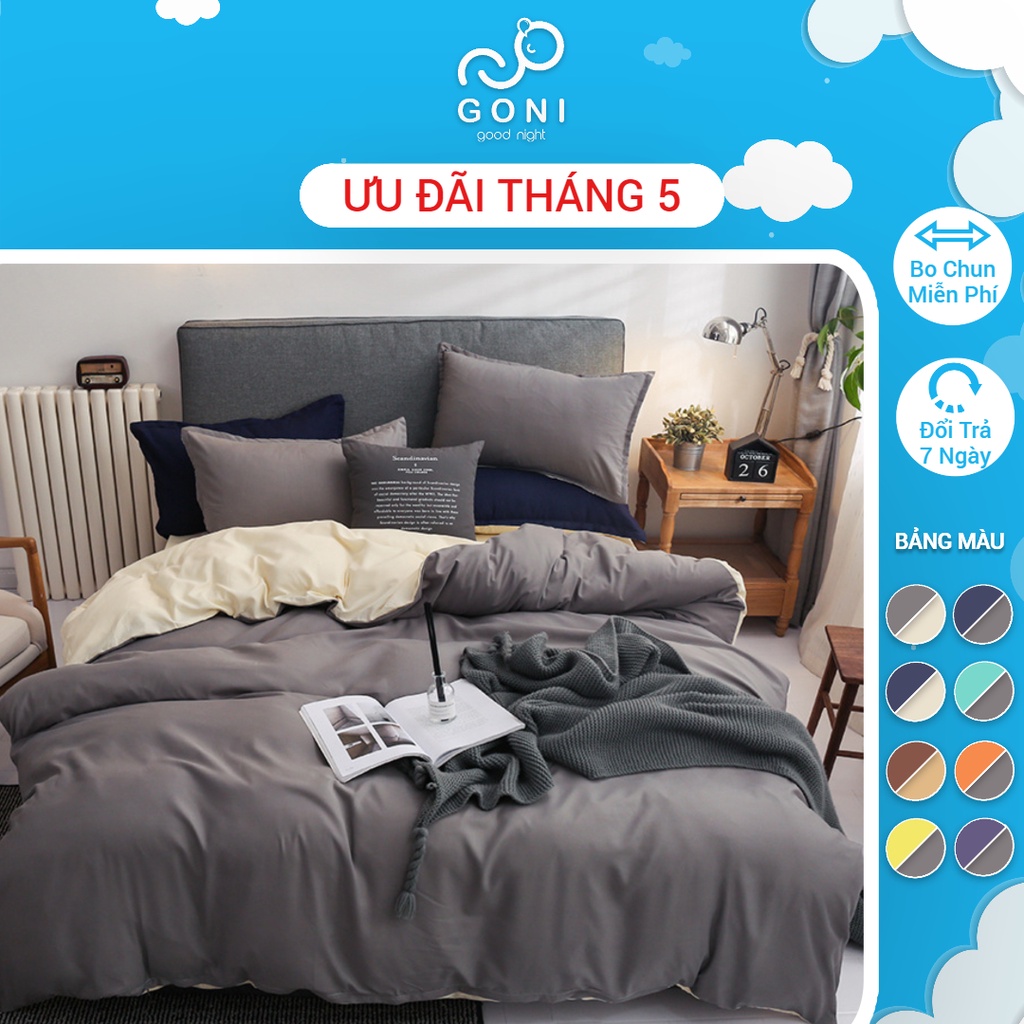 Bộ chăn ga gối cotton tici GONI drap giường phối màu đủ size drap ga giường | BigBuy360 - bigbuy360.vn