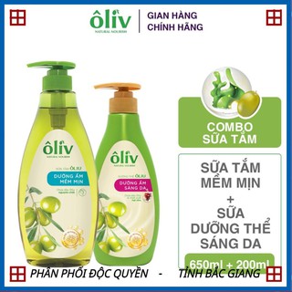 Combo sữa tắm oliv mềm mịn 650ml + sữa dưỡng thể sáng da 200ml