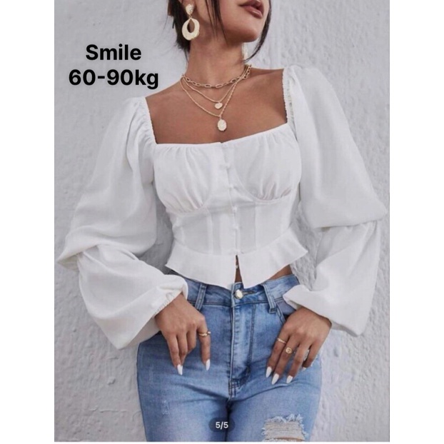 Áo Kiểu Bigsize 60-90kg, Áo Croptop Bigsize Tay Dài Chất Voan Cao Cấp Tay Phồng Sang Chảnh Cho Nữ AC06 - SmileBigsize