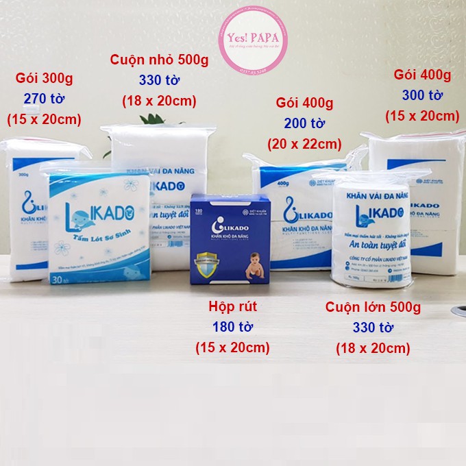 COMBO 5 Gói / Hộp khăn vải đa năng LIKADO 300g, 400g, 500g, 600g (hàng chuẩn công ty)