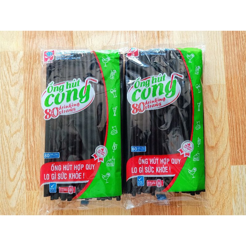 SET 5 GÓI ỐNG HÚT CONG MÀU ĐEN 80 ỐNG