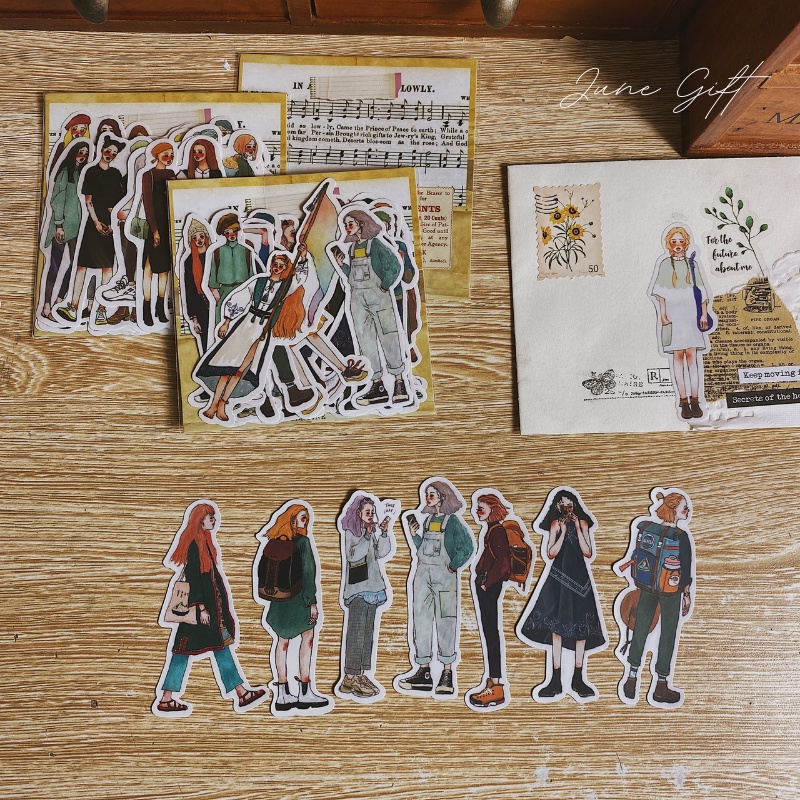 Sticker Trang Trí Cô Gái Cổ Điển Bullet Journal